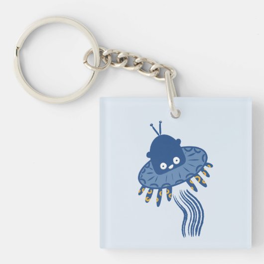 Blauwe Kawaii octopus ufo Sleutelhanger (voorkant)