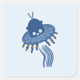 Blauwe Kawaii octopus ufo Vierkante Sticker