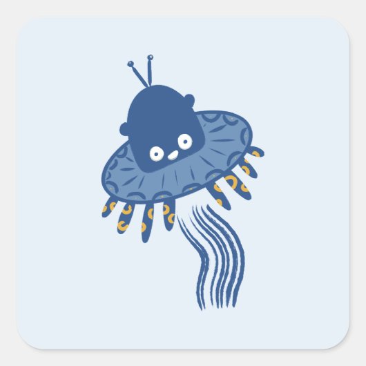 Blauwe Kawaii octopus ufo Vierkante Sticker (Voorkant)