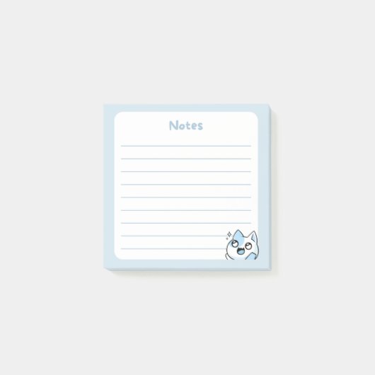Blauwe Kawaii Opgewonden kitty Cat met Sprankelend Post-it® Notes (Voorkant)