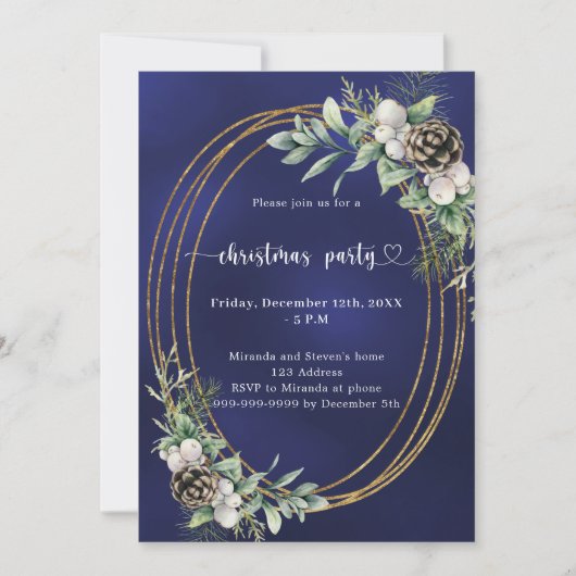 Blauwe kegel grenen groen goud kerstfeest kaart (Voorkant)