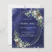 Blauwe kegeldennen glitter Kerstfeest uitnodiging (Voorkant)