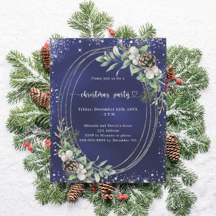 Blauwe kegeldennen glitter Kerstfeest uitnodiging