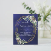 Blauwe kegeldennengroen Kerstfeest uitnodiging (Staand voorkant)