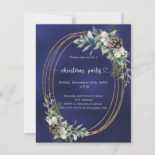 Blauwe kegeldennengroen Kerstfeest uitnodiging (Voorkant)