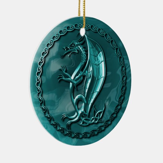 Blauwe Keltische draak Keramisch Ornament (Rechts)