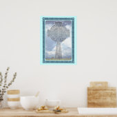 Blauwe Keltische kruis en wolken Poster (Keuken)