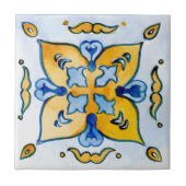 Blauwe keramische tegel met mediterrane handbeschi tegeltje (Voorkant)