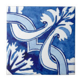 Blauwe keramische tegel met mediterrane handbeschi tegeltje (Voorkant)