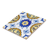 Blauwe keramische tegel met mediterrane handbeschi tegeltje (Zijkant)