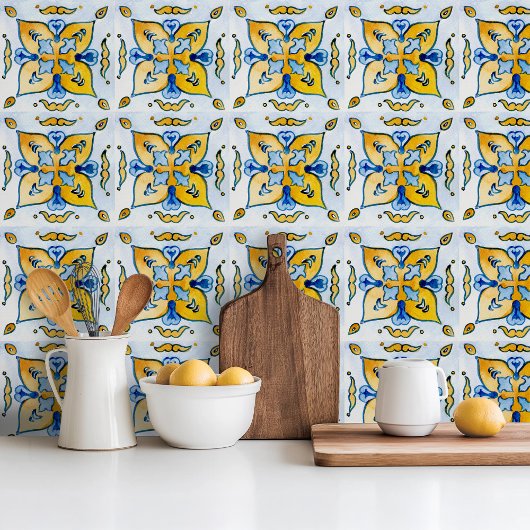 Blauwe keramische tegel met mediterrane handbeschi tegeltje