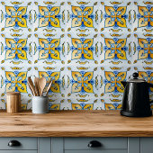 Blauwe keramische tegel met mediterrane handbeschi tegeltje