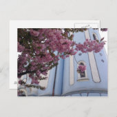 Blauwe kerk + bloesem briefkaart (Voorkant / Achterkant)