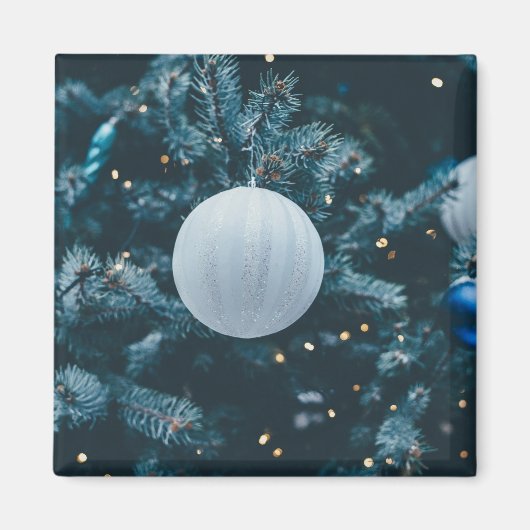 Blauwe kerst Bauble Magneet (Voorkant)