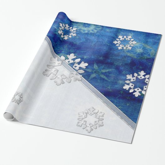 Blauwe kerst cadeaupapier (Uitgerold)