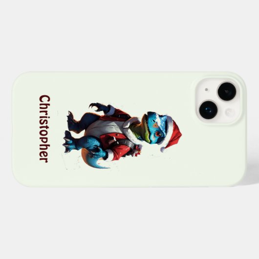 Blauwe kerst dinosaurus Case-Mate iPhone case (Achterkant (horizontaal))