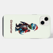 Blauwe kerst dinosaurus iPhone hoesje (Achterkant horizontaal)