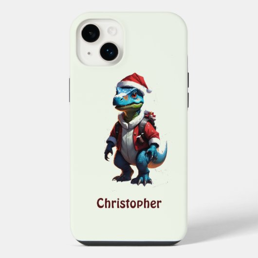 Blauwe kerst dinosaurus iPhone hoesje (Achterkant)