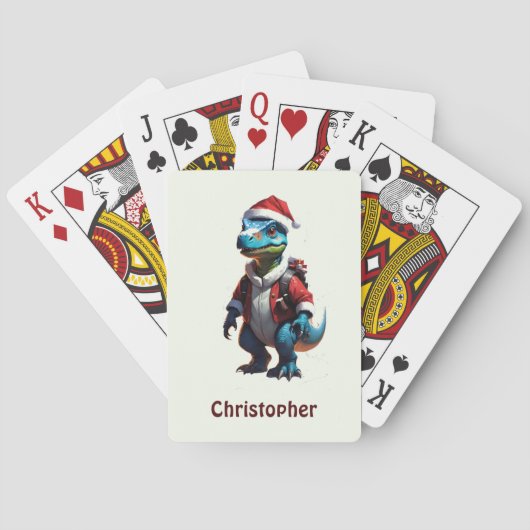 Blauwe kerst dinosaurus pokerkaarten (Achterkant)