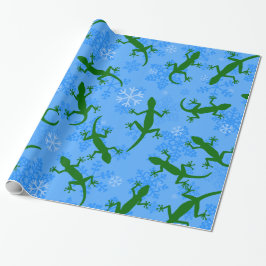 Blauwe kerst gekko's reptiel sneeuwvlokken cadeaupapier