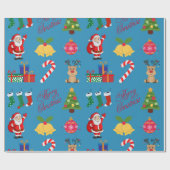 Blauwe Kerst Iconen Wrapping Papier (Vlak)
