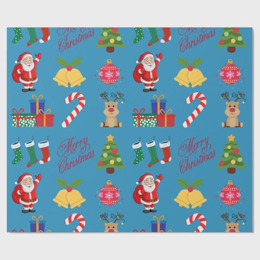 Blauwe Kerst Iconen Wrapping Papier (Vlak)