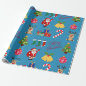 Blauwe Kerst Iconen Wrapping Papier (Uitgerold)