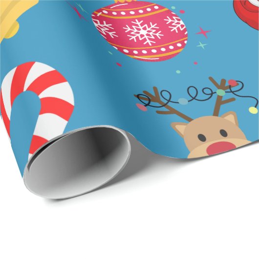Blauwe Kerst Iconen Wrapping Papier (Rol Hoek)
