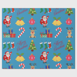 Blauwe Kerst Iconen Wrapping Papier
