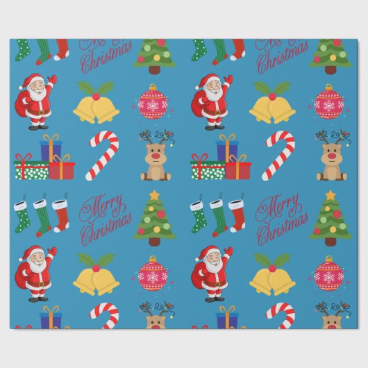 Blauwe Kerst Iconen Wrapping Papier (Zoom)