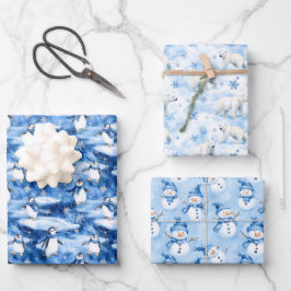 Blauwe kerst inpakpapier vel