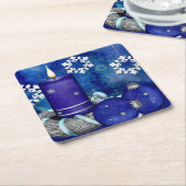 Blauwe kerst kartonnen onderzetters (Schuin)