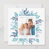 Blauwe kerst | Merry Waterverf Mistletoe Foto Feestdagenkaart (Voorkant)