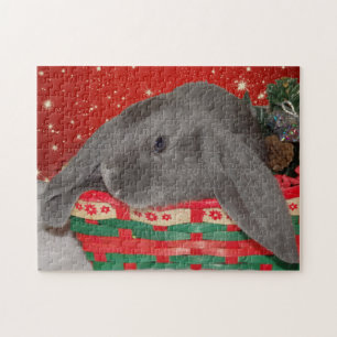 Blauwe kerst met konijnenkonijn legpuzzel