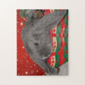 Blauwe kerst met konijnenkonijn legpuzzel (Verticaal)