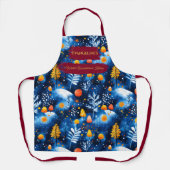 Blauwe kerst met paddenstoelen, bladeren en sneeuw schort (Voorkant)