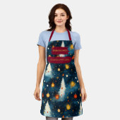 Blauwe kerst met witte bomen en Ornamenten Schort (Gedragen)