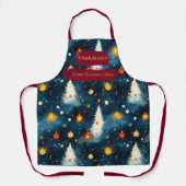 Blauwe kerst met witte bomen en Ornamenten Schort (Voorkant)
