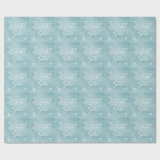 Blauwe kerst met woorden cadeaupapier (Vlak)