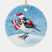 Blauwe kerst of winterversiering keramisch ornament (Voorkant)