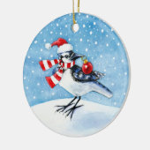 Blauwe kerst of winterversiering keramisch ornament (Links)