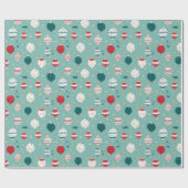 Blauwe Kerst Ornamenten Cartoon Patroon Cadeaupapier (Vlak)