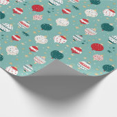 Blauwe Kerst Ornamenten Cartoon Patroon Cadeaupapier (Hoek)