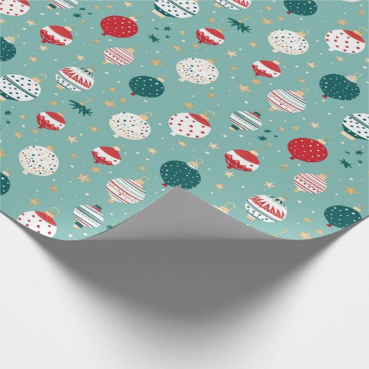 Blauwe Kerst Ornamenten Cartoon Patroon Cadeaupapier (Hoek)