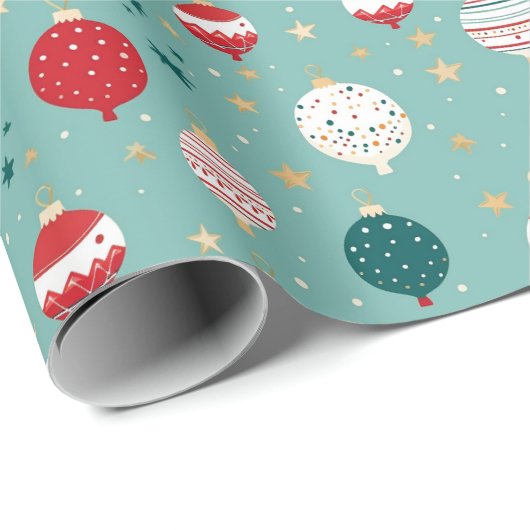 Blauwe Kerst Ornamenten Cartoon Patroon Cadeaupapier (Rol Hoek)