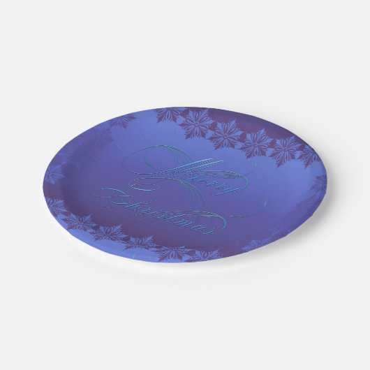 Blauwe kerst papieren bordje (Gekanteld)