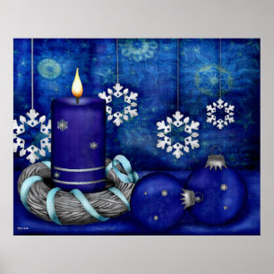 Blauwe kerst poster