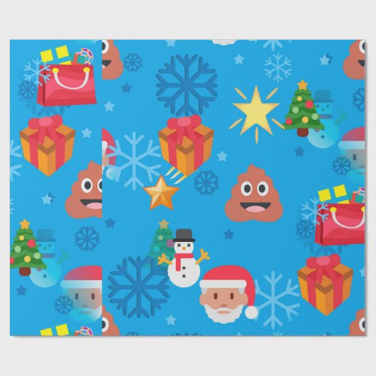 blauwe kerst pover emoji cadeaupapier (Vlak)