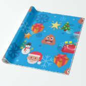 blauwe kerst pover emoji cadeaupapier (Uitgerold)