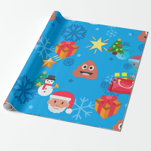 blauwe kerst pover emoji cadeaupapier (Uitgerold)